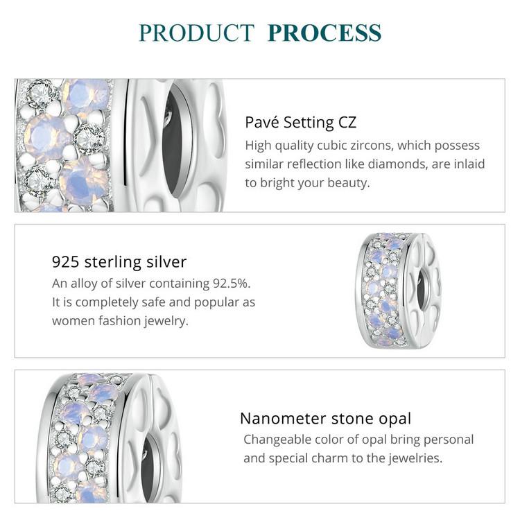 BAMOER 925 Sterling Silver Pink Zircons Symphony Buckle Charms Pendant for Women Bracelet Bangle DIY Jewelry