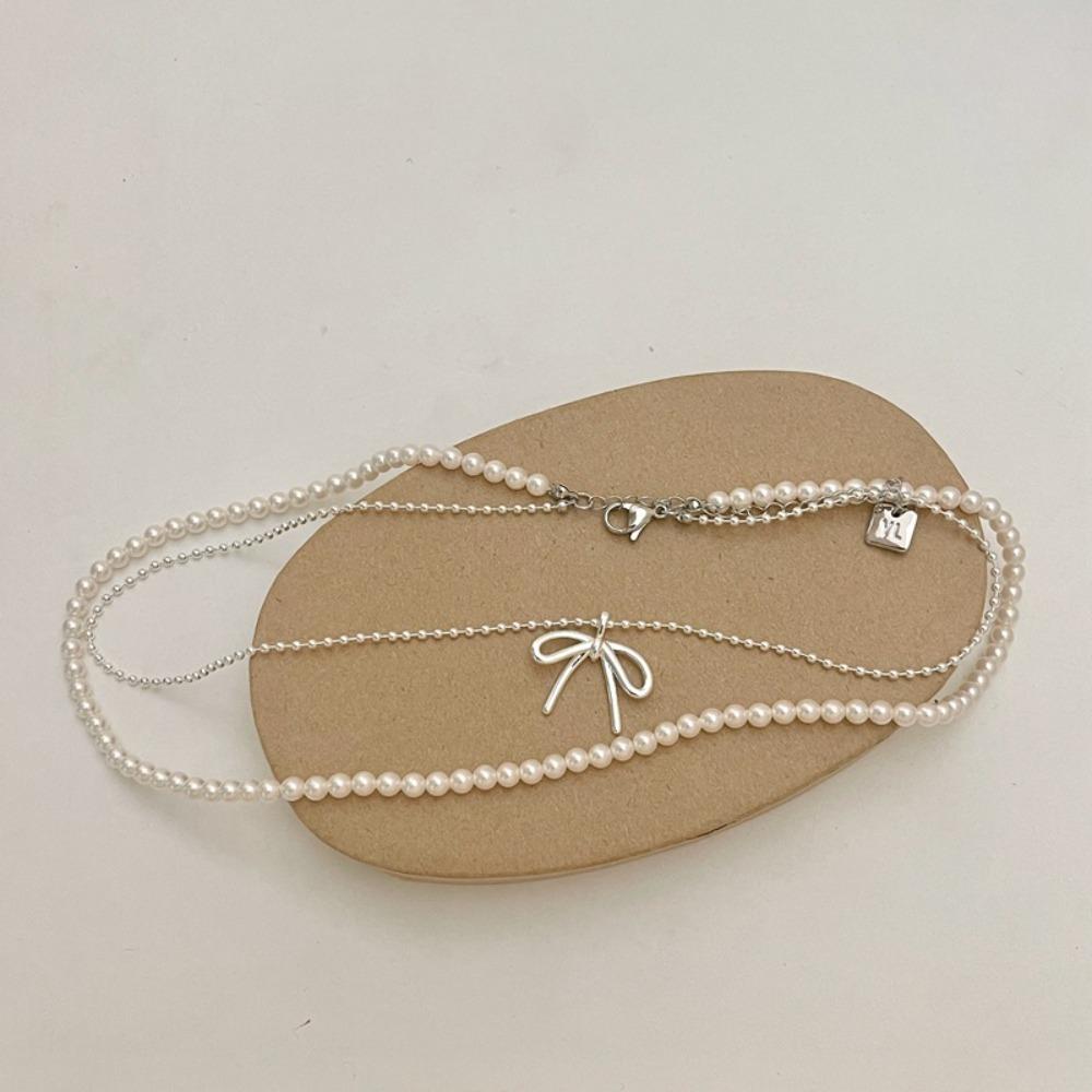 Double Layered Pearl Necklace Round Shape Collarbone Chain New Round Bead Necklace