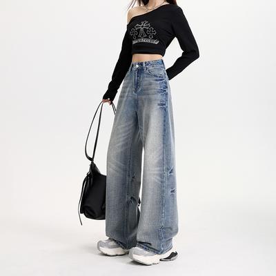 Джинсы женские весенние вышитые джинсовые свободные и драпирующиеся джинсы с широкими штанинами женские весенние узкие брюки с широкими штанинами женские весенние