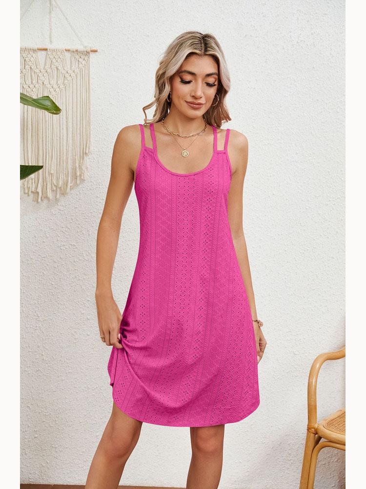 2025 Лето Круглый вырез Без рукавов Однотонные повседневные платья Холтер Женская модная элегантная женская одежда