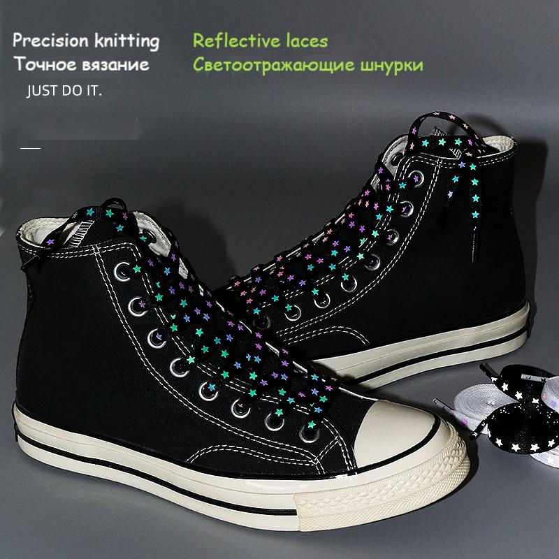 Fashion Holographic Wild Shoe Laces Flat Shoestring Sneakers Shoe Strap Double-sided Reflective Highlight Luminous Shoelaces