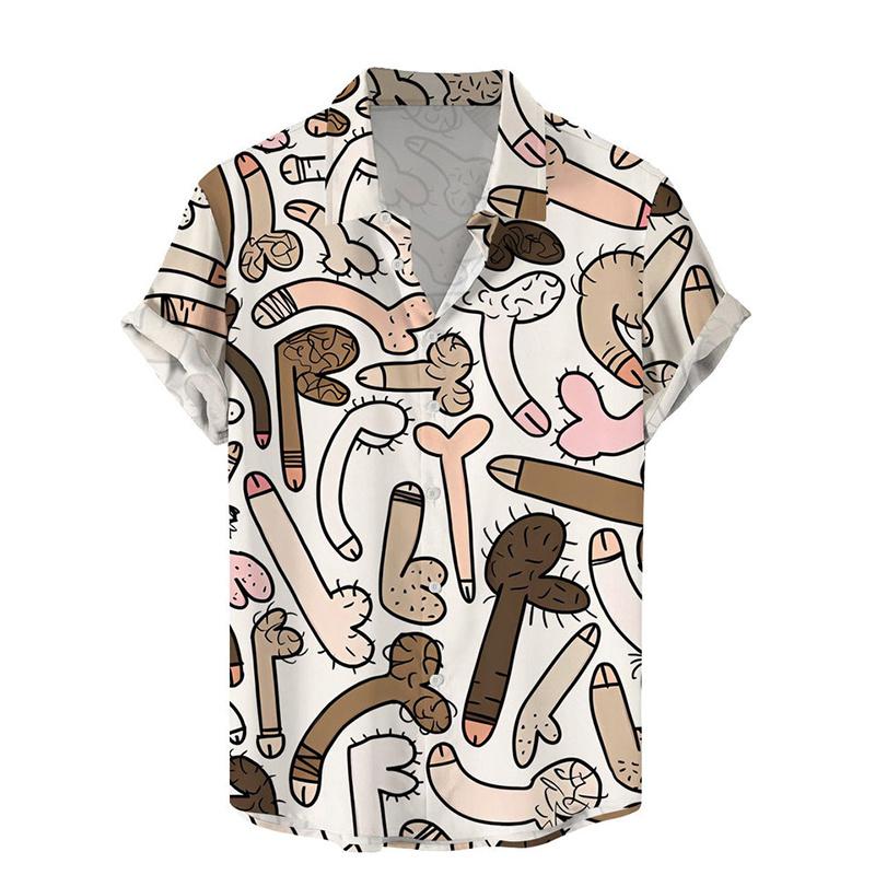 2025 Лето Harajuku 3D Печатные Сексуальные Стильные Рубашки Хентай Узоры Графические Короткие Модные Смешные Крутые Мужские Блузки