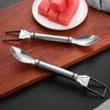 1/2Pcs Watermelon Fork Slicer Stainless Steel 2 In 1 Cutter Round Fork Head Portable Kitchen Fruit Cutting Fork for Watermelon Chunks Cake Bread Pizza