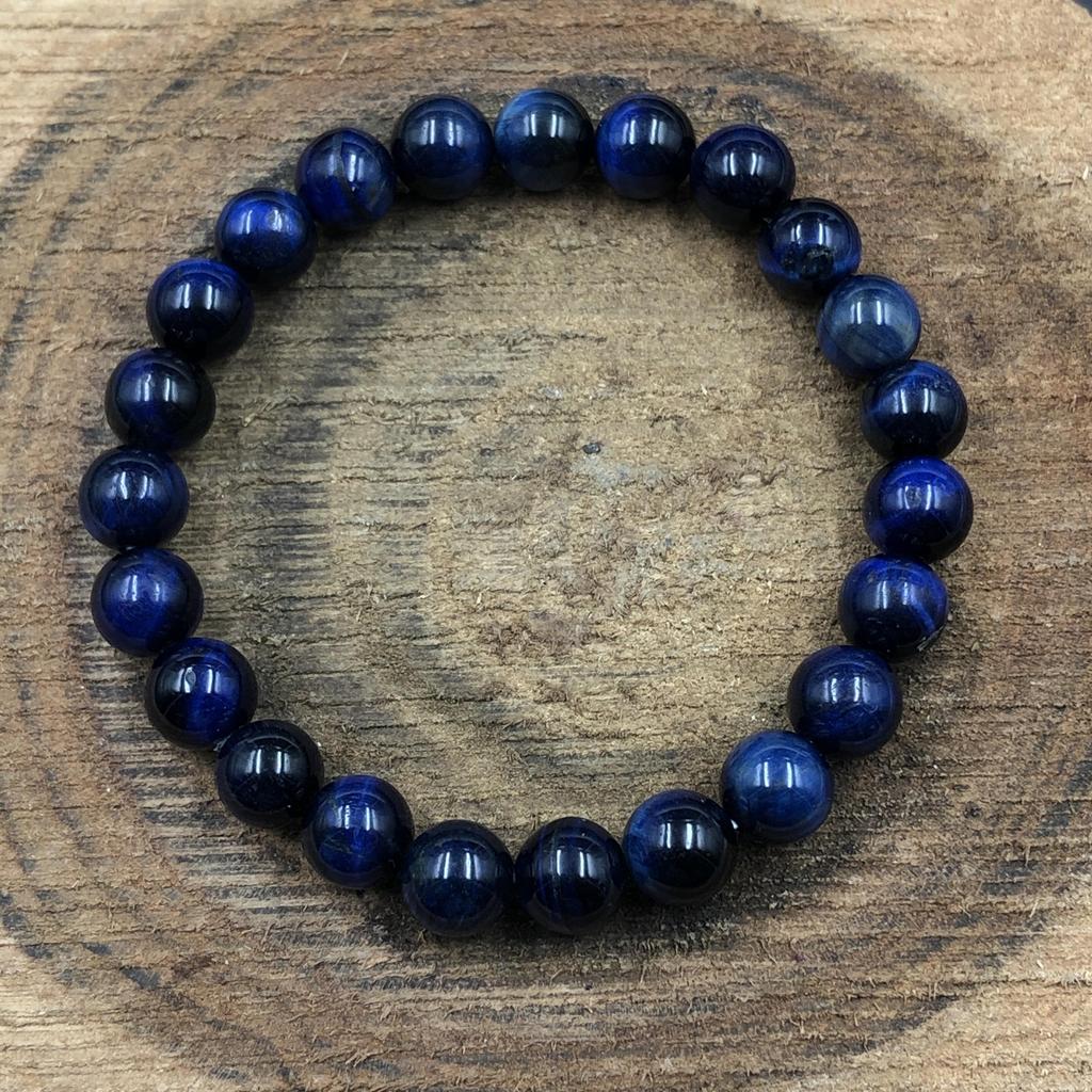 8мм Натуральный Темно-синий Звездчатый Тигровый Глаз Камень Круглые Бусины Ювелирное Изделие Браслет на Удачу 7.5" Для Мужчин/Женщин RBB-91