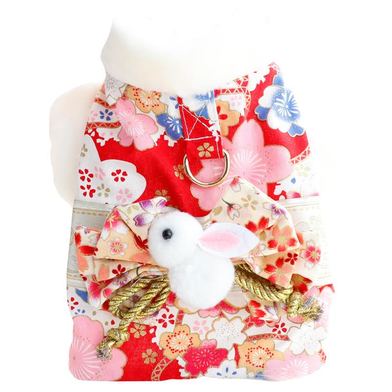 Dog Skirt Cat Princess Romantic Cherry Blossom Kimono Cotton-padded Small Dog Teddy Pet Clothes