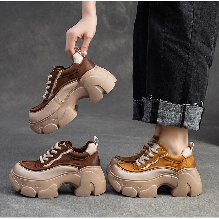 Johnature Туфли-лодочки для увеличения роста на толстой подошве, универсальные женские туфли на платформе в стиле ретро из натуральной кожи со шнуровкой