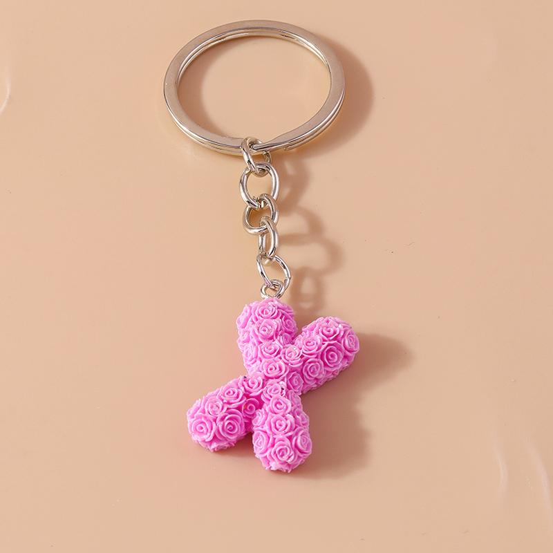 New Creative Flower Initial 26 Letter Keychain A-Z Alphabet Keyring Pendants for Women Girls Handbag Decor Jewelry Accessories