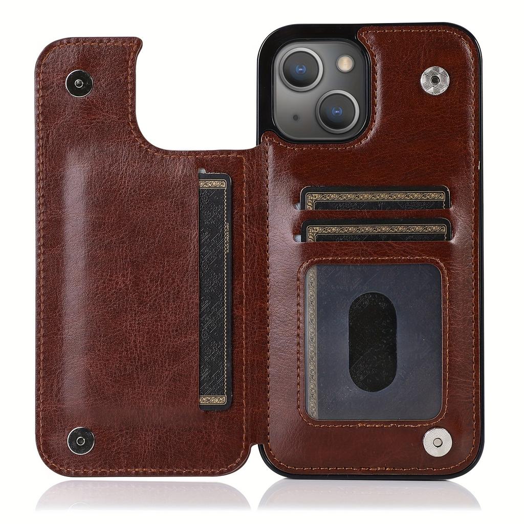 Чехол для телефона-кошелька с держателем для карт, чехол с подставкой для карт из искусственной кожи, двойной магнитной застежкой и прочным противоударным чехлом, для IPhone