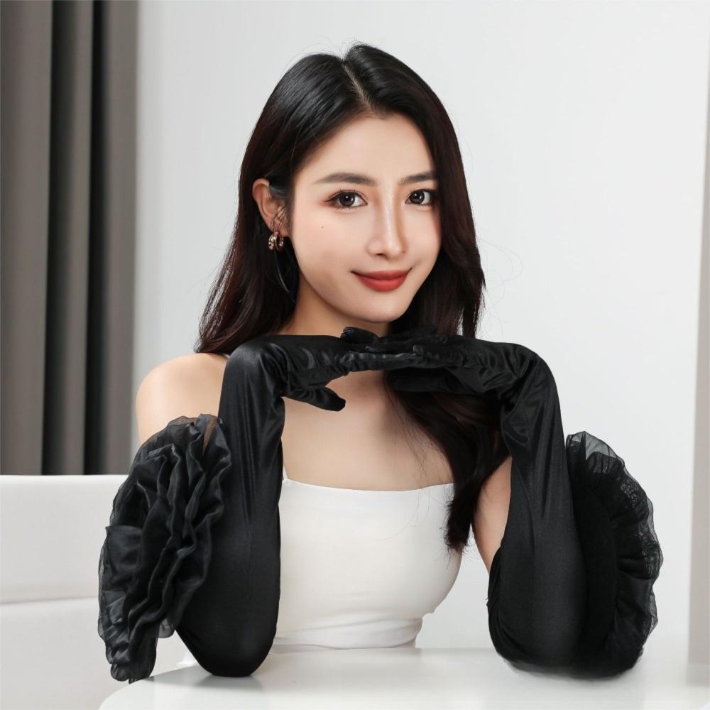 Black Long Gloves Breathable Mittens Fashion Etiquette Gloves  Evening Party