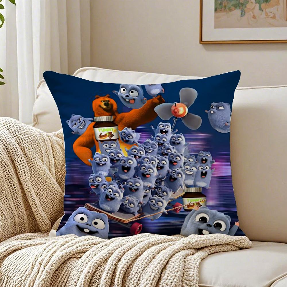 Cute Fun Cartoon GGrizzly And LLemmings Cushion Cover Linen Pillowcase Soft for Sofa Bed Home Room Decor