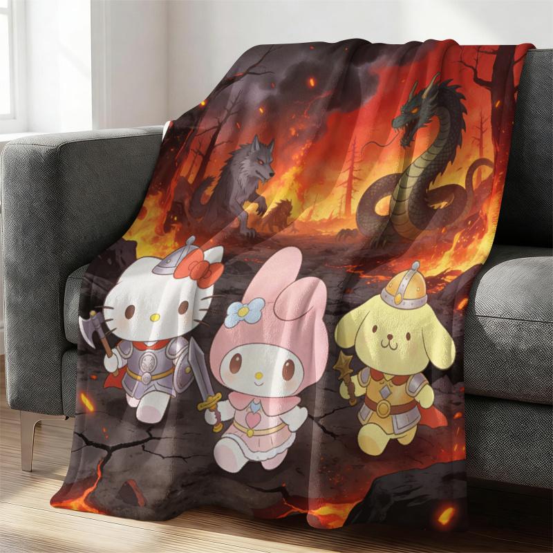 Sanrio Cute Warrior Flannel Blanket Soft Warm Fluffy Throw Home Decor Luxury Bedding Sofa Bed Cover Lightweight Summer Blanket