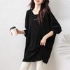 Fashionable Loose Plus Size Round Neck Long Sleeve Top with Rhinestone Decoration