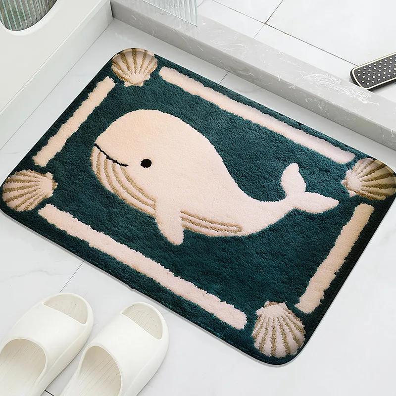 Underwater World Dolphin Bathroom Rug, Sea Animal Print Non-slip Mat, Quick Dry Washable Home Entryway Doormat
