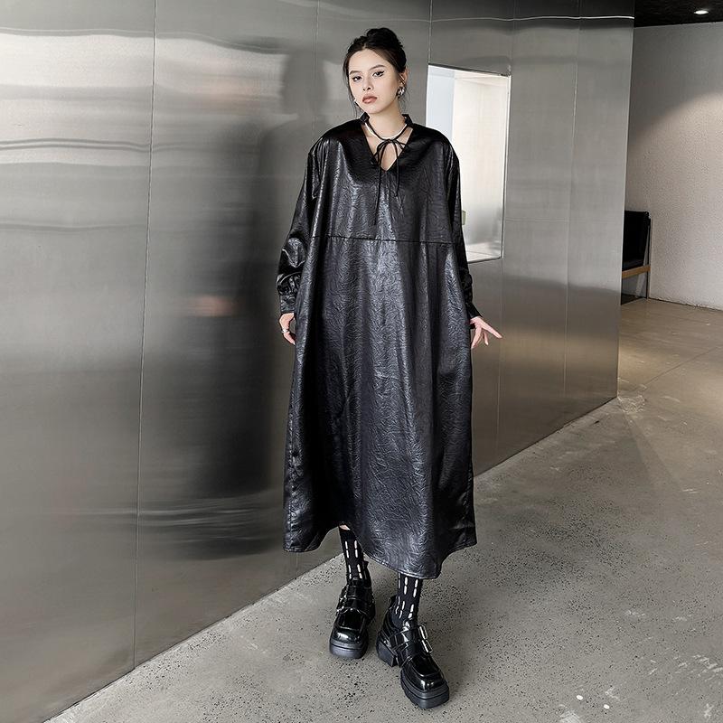 Xitao Бандажные платья с V-образным вырезом и карманами из искусственной кожи LJ1015