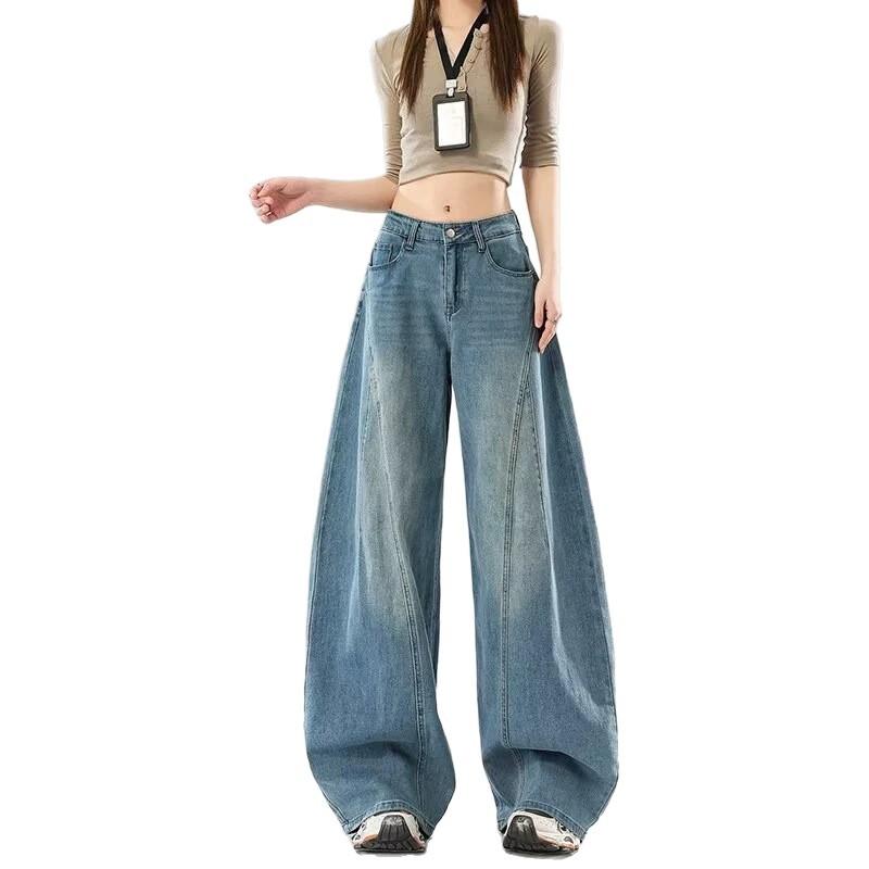American retro washed scimitar jeans autumn new men's and women's loose casual wide-leg floor-mopping trousers