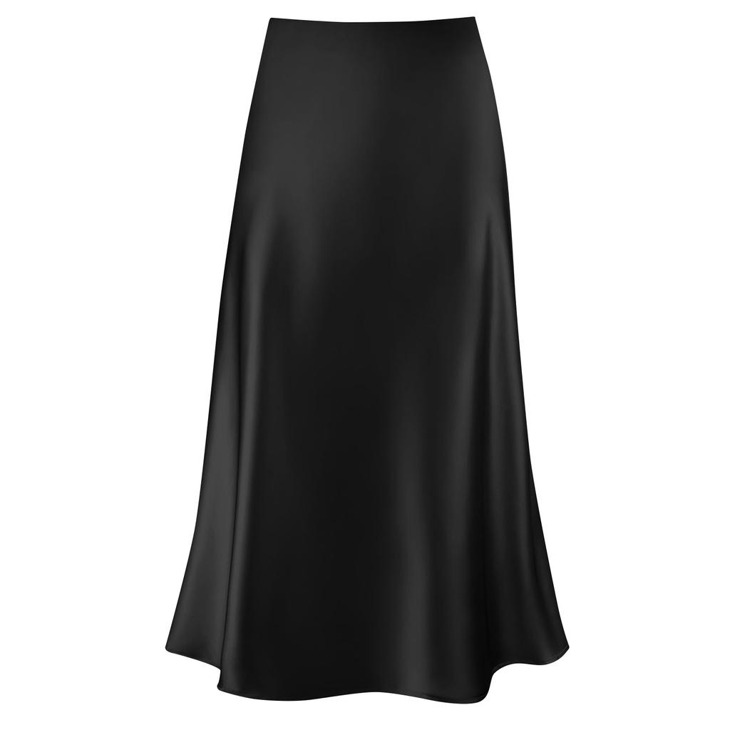 Женская атласная юбка миди, официальная повседневная юбка трапециевидной формы с высокой талией, элегантная вечерняя юбка с струящимися рюшами