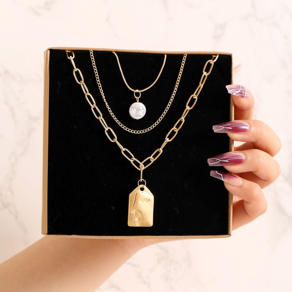 iF ME Vintage Pearl Multilayer Butterfly Necklace Gold Color Pendant Choker Chain Women Jewelry Accessories[No Box]