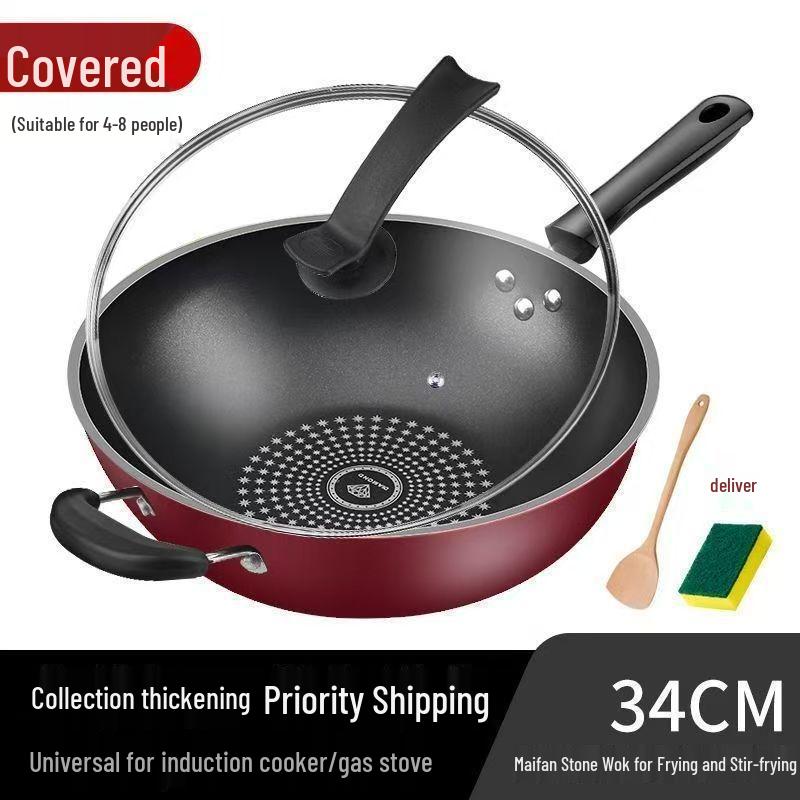 German Crystal Diamond Non-Stick Wok: Oil-Free, Smoke-Free, Induction & Gas Compatible Iron Cookware