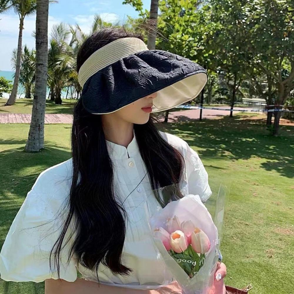 UV Protection Flower Visor Cap Breathable Bucket Hat Outdoor Beach Cap Women Sunhat Summer