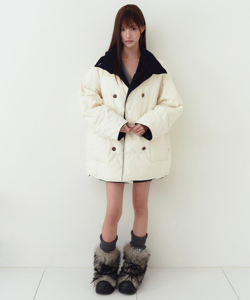 THE GREEN LAB Corduroy Color Block Padded Peacoat [Ivory]
