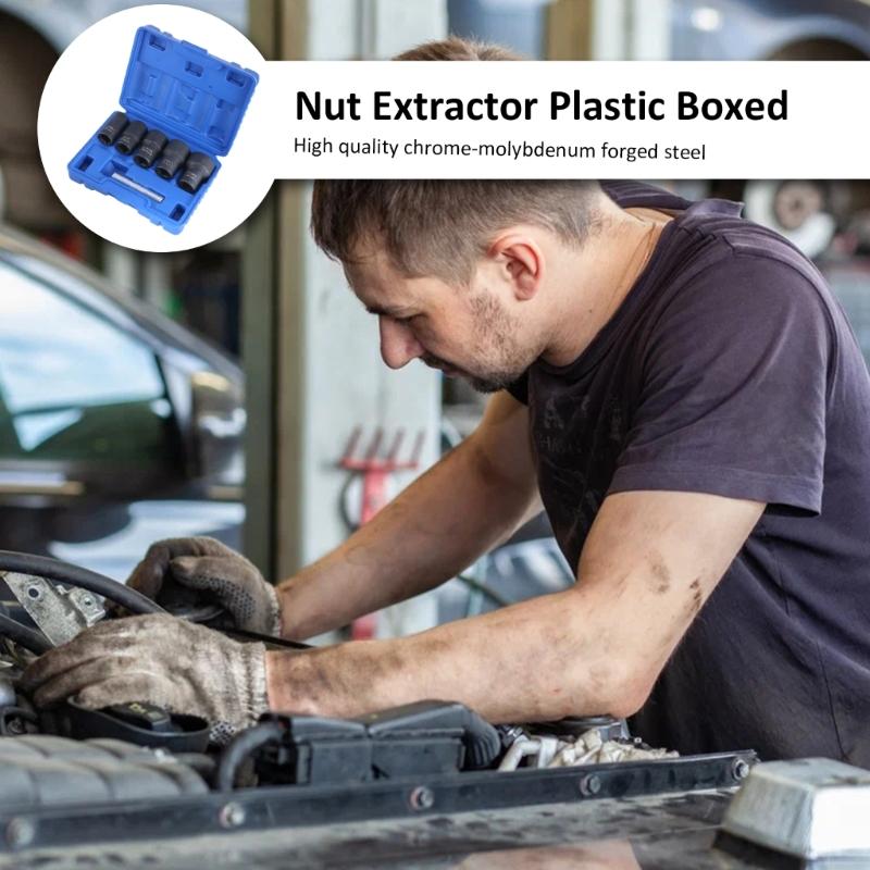 Набор из 6 шт. экстракторов гаек для удаления поврежденных, заржавевших болтов, гаек, винтов, снятия колесных секреток, технического обслуживания 17 мм, 19 мм, 21 мм, 22 мм, 27 мм