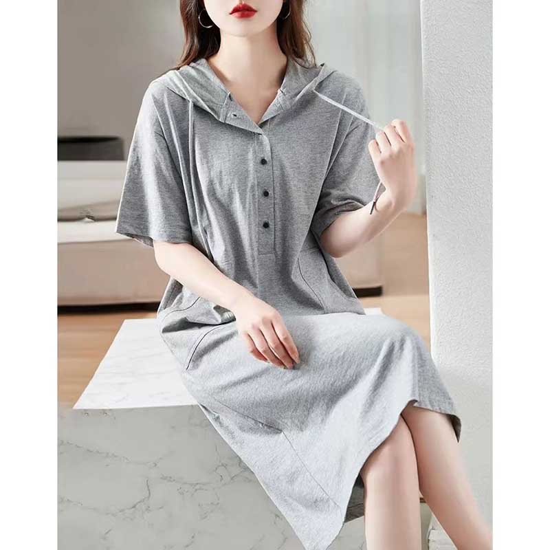 Модные однотонные повседневные платья с карманами и короткими рукавами на шнуровке с капюшоном, женская одежда, весеннее свободное корейское платье-миди