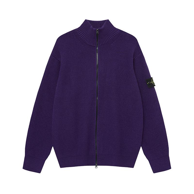 STONE Унисекс Кардиган на молнии с воротником-стойкой и нашивкой Вязаный свитер для осени/зимы