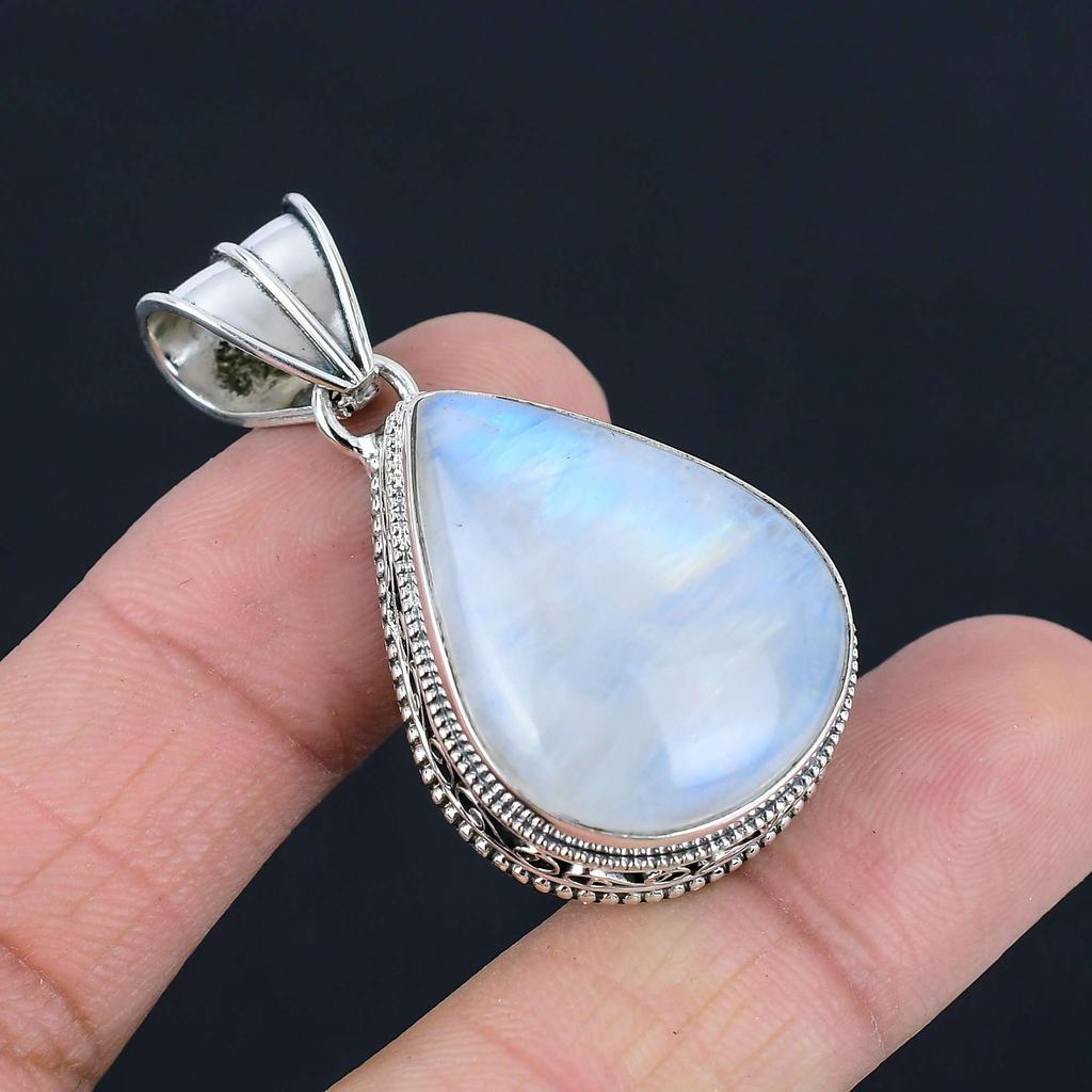 Радужный лунный камень, подвеска из драгоценного камня, твердая подвеска из стерлингового серебра 925 пробы, ювелирный подарок для унисекс