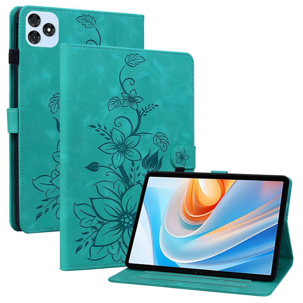 For itel Vistatab 30 Case Lily Flower Imprint Card Slots Leather Tablet Cover
