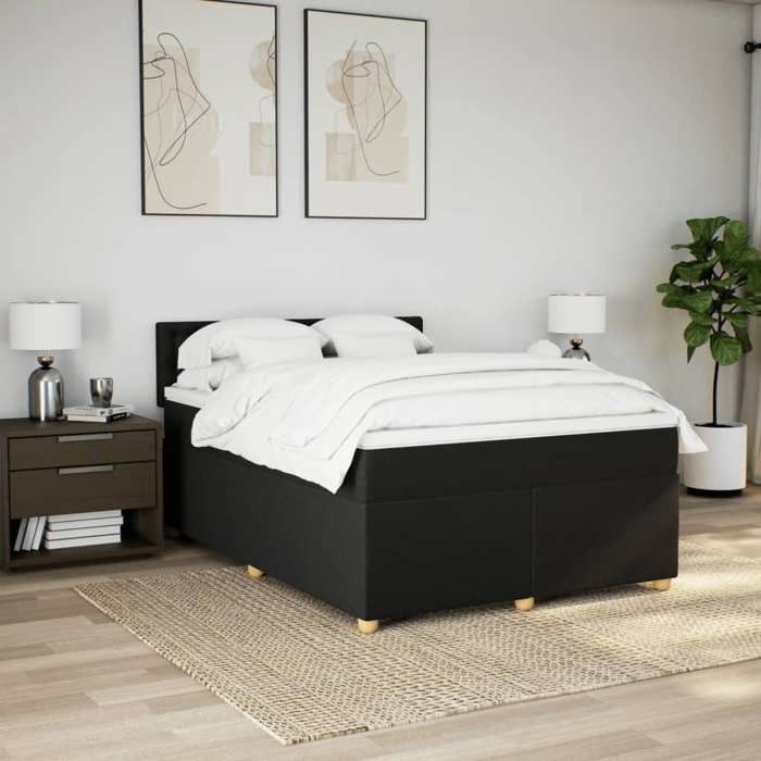 Maison Exclusive - Sommier à lattes de lit avec matelas Noir 140x190 cm Tissu