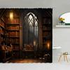 3D Библиотека Занавеска для душа, Винтажный книжный шкаф Книги Готика Магия Полиэстер Принтованная ткань Ванная комната Декоративные аксессуары для ванны