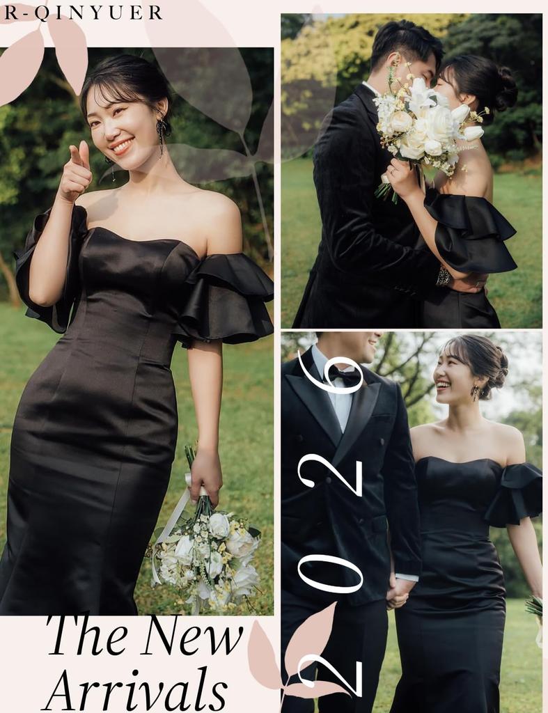 Party Bustier Mermaid Wedding Evening Photoshoot Bridal Wedding Dress [R-QINYUER] Off-the-shoulder Dress, Style, Black, Dress, Train, Dress, Dress,