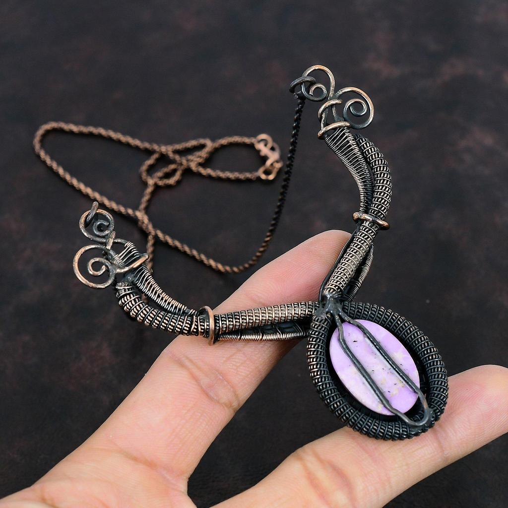 Ожерелье с фосфосидеритом, обернутое медной проволокой, ожерелье с фосфосидеритом, ожерелье ручной работы с драгоценными камнями, ювелирные изделия из медной проволоки, подарки для жены