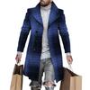 Lapel Long Sleeves Pockets Single-breasted Men Windbreaker Autumn Winter Mid-Length Plaid Patchwork Thickened Woolen Coat