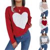 Women's Fashionable Round Neck Long Sleeved Heart-shaped Color Blocked Pullover Sweater Casual Top