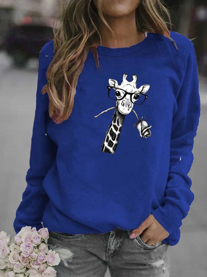 Giraffe Pattern Women's Round Neck Hoodie
