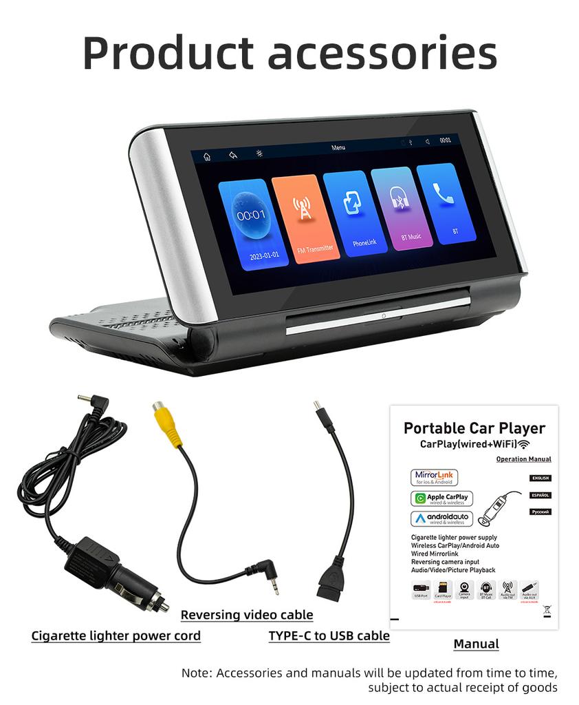 TOYOUSONIC 6.7 Inch Car Radio 180° Flip Screen Universal Multimedia Player Carplay Android Auto BT FM MP5 Autoradio Stereo