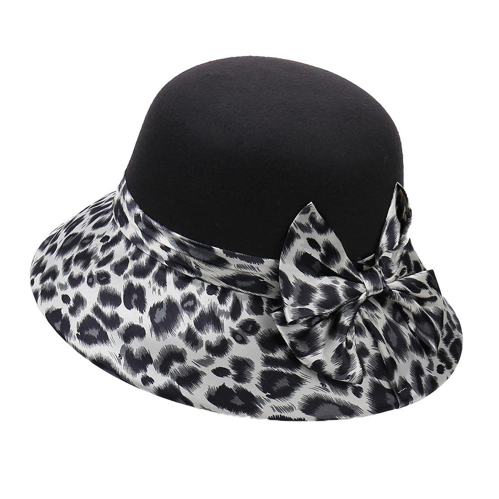 Temperament fashionable leopard print breathable bow fisherman hat outdoor UV protection sunshade sunscreen basin hat