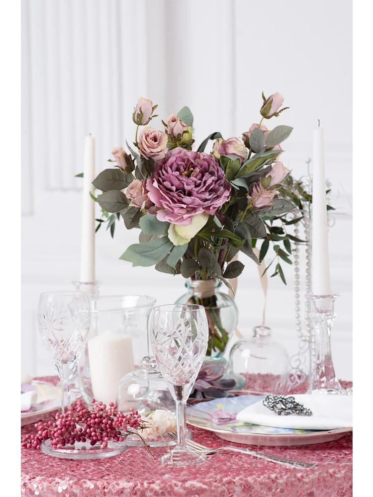 Валентинки Искусственные пионы Розы Реалистичные искусственные букеты со стеблями Шелковые цветочные композиции для дома Внутренние кофейные украшения Декор стола Свадьба