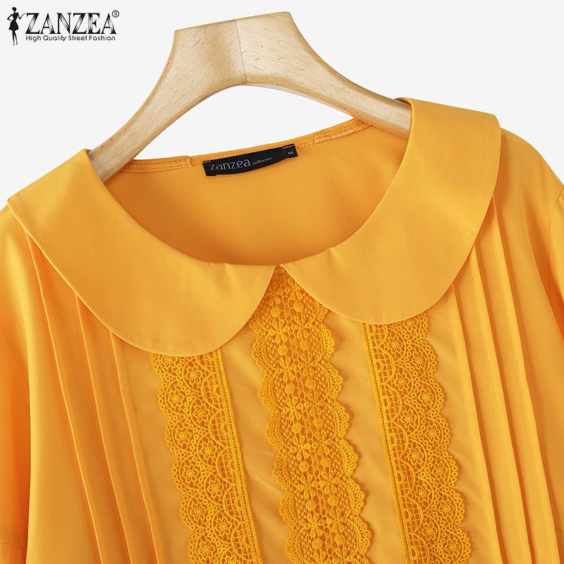 ZANZEA Женские повседневные кружевные лацканы с длинным рукавом блузки