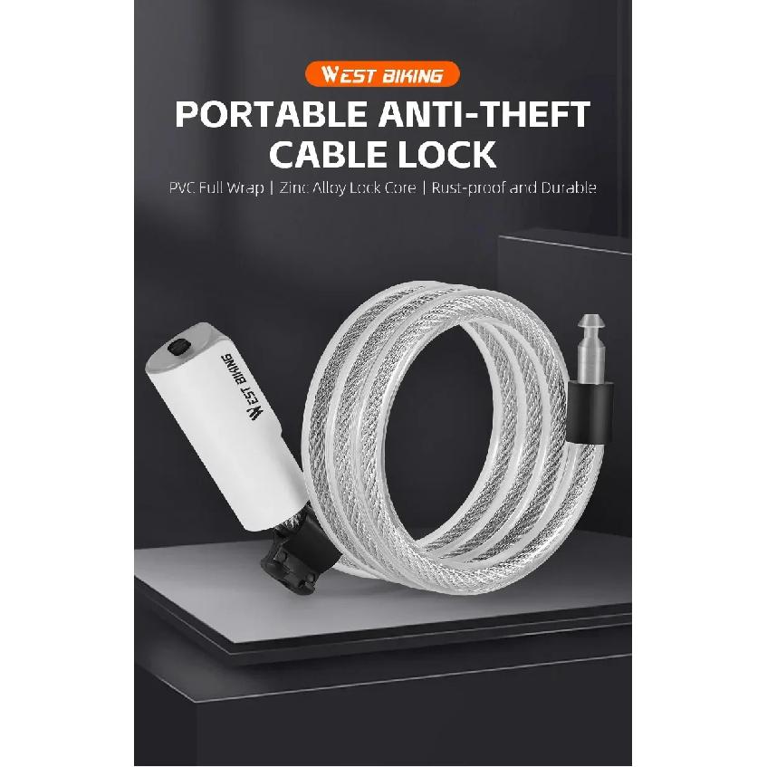 WEST BIKING Portable Bicycle Cable Lock With 2 Keys Waterproof Dustproof Steel Wire Lock MTB Road Bike Scooter Anti-theft Lock