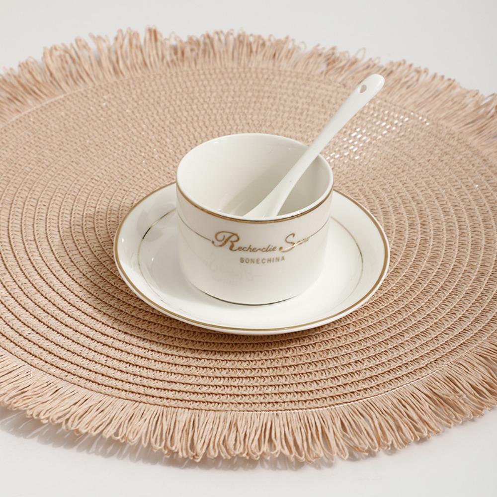 Paper Heat Resistant Place Mat with Tassel Bowl Mat Kitchen Accessories Braided Placemat  Kitchen
