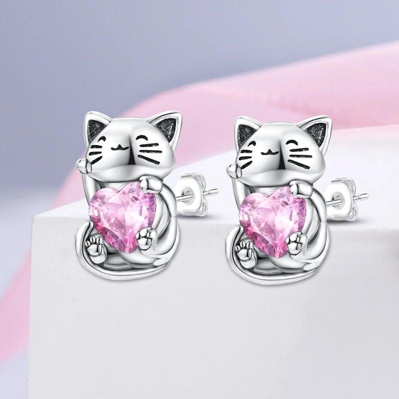 New 925 Silver Ear Jewelry Cats Dogs Cute Pets Design Stud Earrings Trendy Female Luxury Fine Engagement Wedding Earring