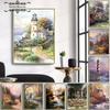 American Oil Painting Pastoral Landscape Canvas Poster Sea View Lighthouse Architectural Pictures Forest House Flower Home Decor