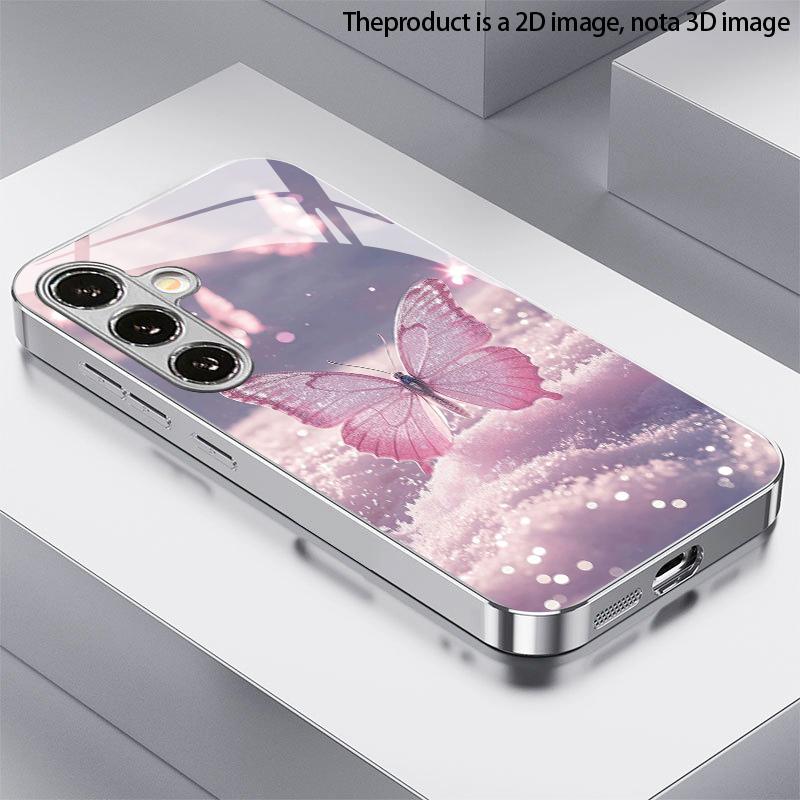 Чехол для телефона 2D с узором «Снежный пейзаж и бабочки» для Samsung S26 S25 S24 S23 S22 S21 S20 A56 A36 A16 - Гальванизированный стеклянный защитный