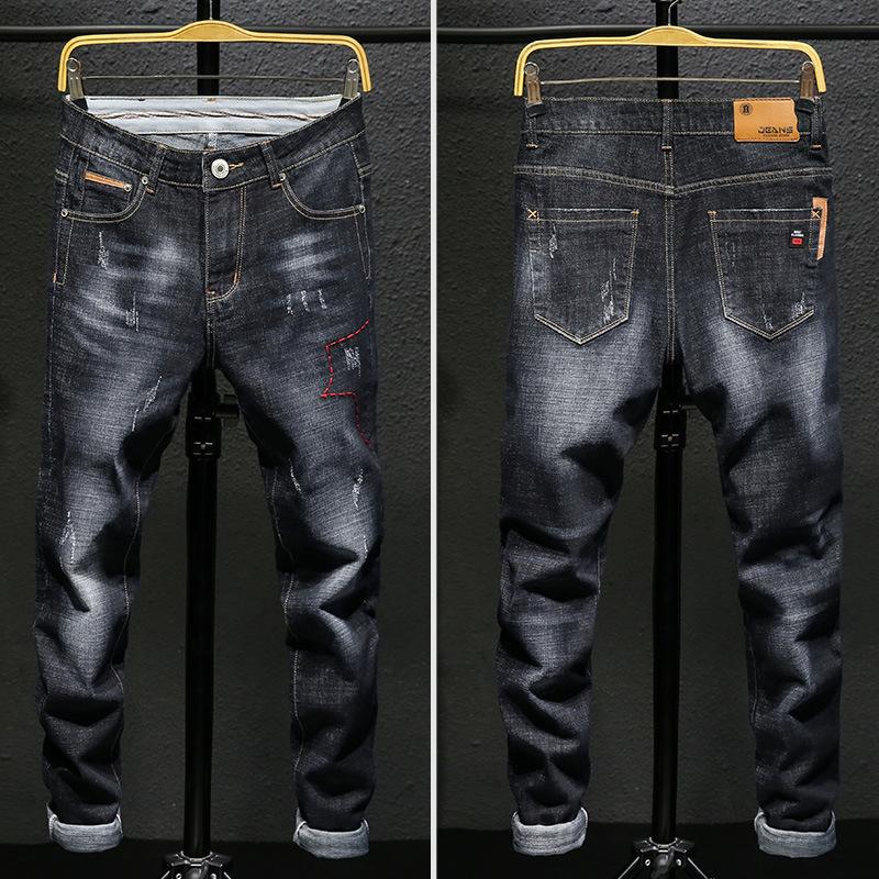 Men's Jeans Casual Men's Trousers Elastic Slim Straight Trousers