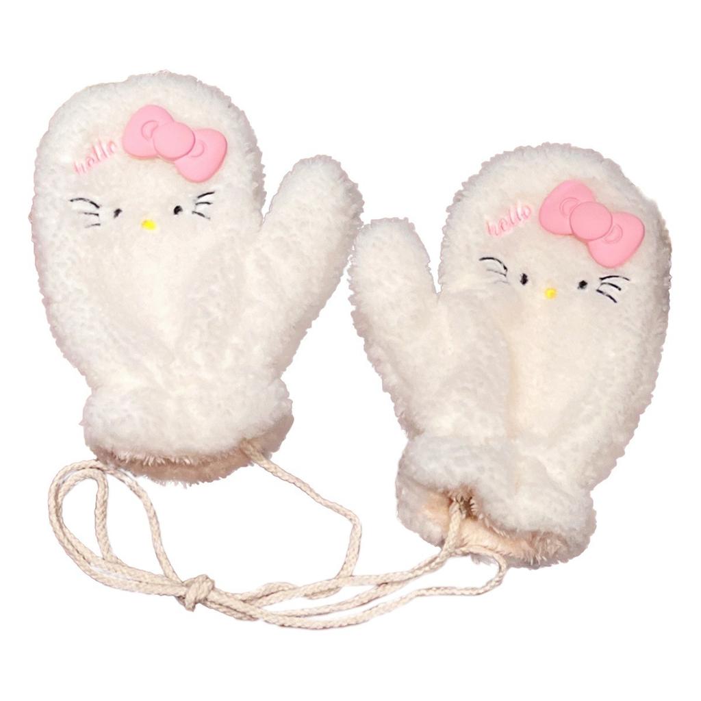 Cute Cartoon Gloves For Girls, Winter Cycling Warmth, Thickened Plush, Cold-Resistant, Best Friend Neck Hanging Gloves