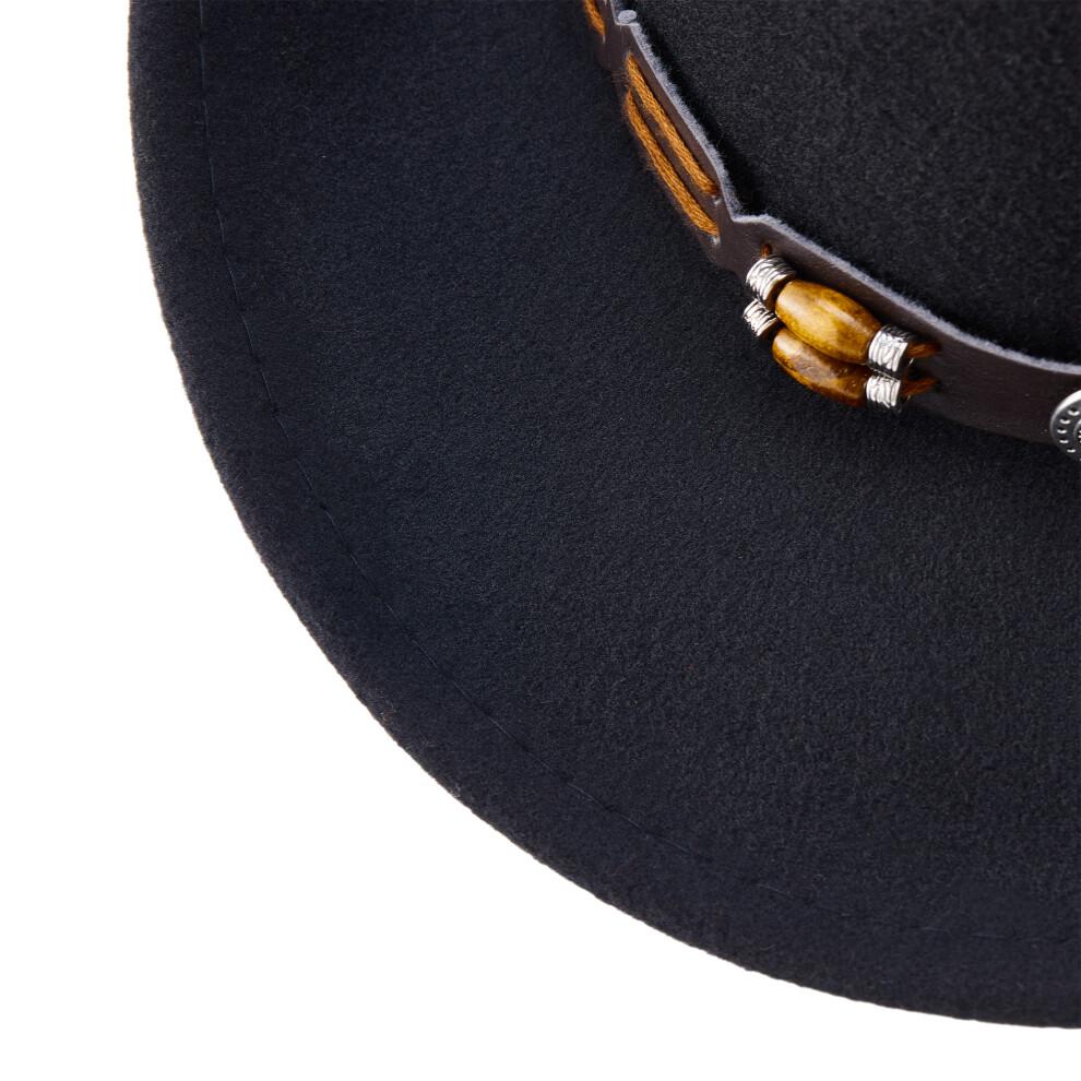 (One Size, Black) Western Cowboy Hat for Women Men Bohemian Cowgirl Hat with Beads Trim Outdoor Sun Hat
