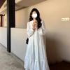 Spring and Autumn Women's Dresses Sweet Loose Tender Ruffles French Style Casual Holiday Lantern Sleeve Soft Simple Long Dress