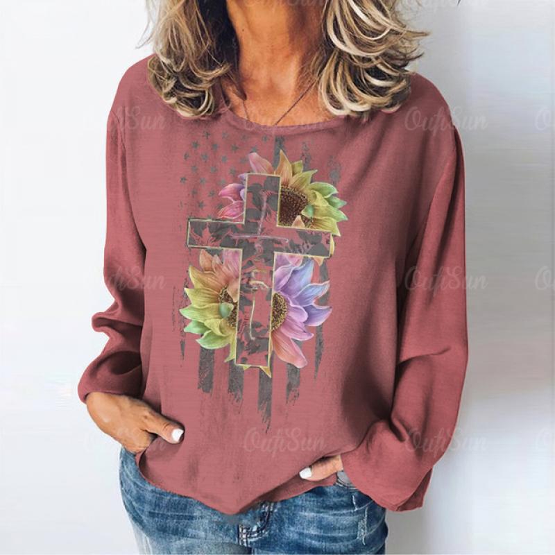 Женская футболка с длинным рукавом, винтажные топы с принтом, повседневные выходные, базовая футболка с круглым вырезом для девочек, женские футболки Y2k, осенняя одежда большого размера